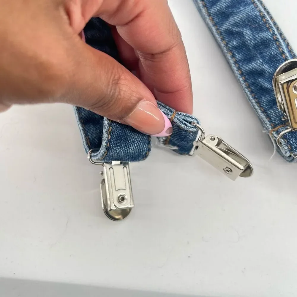 Adjustable Blue Denim Suspenders Women, Teens & Kids Unisex with Clip Closures